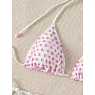 SweatyRocks Women's 2 Piece Triangle Bathing Suit Halter Top Tie Side Thong Bikini Swimsuits Pink Dots Small