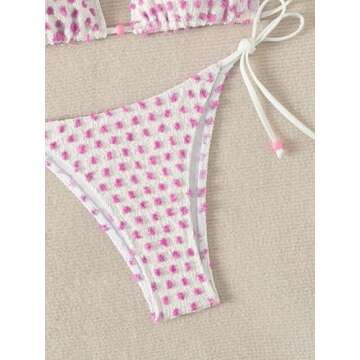 SweatyRocks Women's 2 Piece Triangle Bathing Suit Halter Top Tie Side Thong Bikini Swimsuits Pink Dots Small
