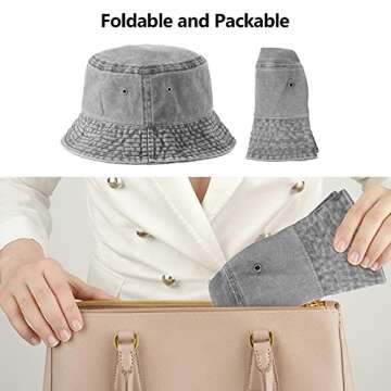 3 Pieces Denim Bucket Hat Unisex Sun Hat Wide Brim Fisherman Cap for Men Women Teens Outdoor (Black, Denim Blue, Gray)