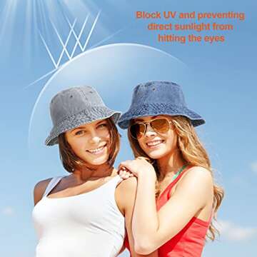 3 Pieces Denim Bucket Hat Unisex Sun Hat Wide Brim Fisherman Cap for Men Women Teens Outdoor (Black, Denim Blue, Gray)