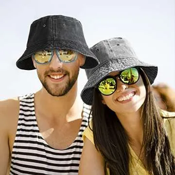 3 Pieces Denim Bucket Hat Unisex Sun Hat Wide Brim Fisherman Cap for Men Women Teens Outdoor (Black, Denim Blue, Gray)