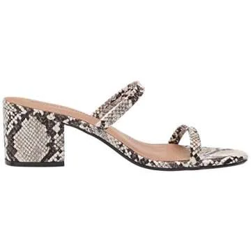 Amazon Essentials Women's Thin Two Strap Heeled Slide, Black White Snake Print, 10