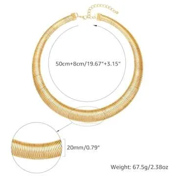 MISS RIGHT Chunky Gold Chain Statement Choker Necklace for Women Trendy, 14K Gold Plated Flat Thick Snake Chain Collar Torque Necklaces Jewelry Gifts
