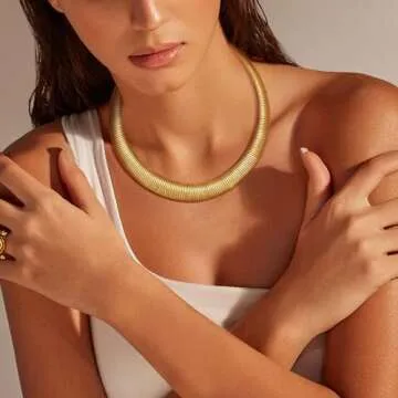 MISS RIGHT Chunky Gold Chain Statement Choker Necklace for Women Trendy, 14K Gold Plated Flat Thick Snake Chain Collar Torque Necklaces Jewelry Gifts