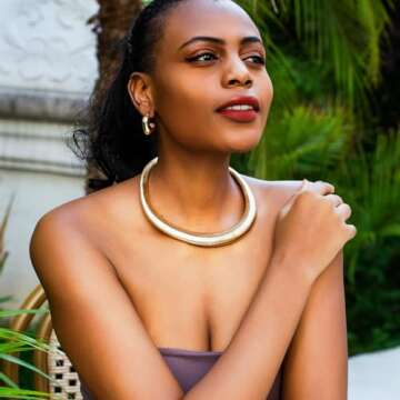 MISS RIGHT Chunky Gold Chain Statement Choker Necklace for Women Trendy, 14K Gold Plated Flat Thick Snake Chain Collar Torque Necklaces Jewelry Gifts