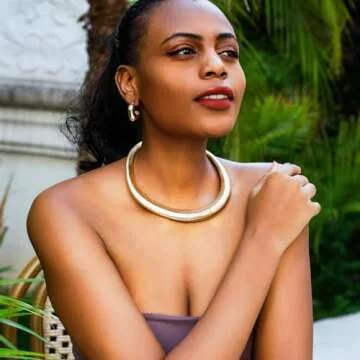 MISS RIGHT Chunky Gold Chain Statement Choker Necklace for Women Trendy, 14K Gold Plated Flat Thick Snake Chain Collar Torque Necklaces Jewelry Gifts