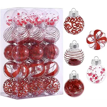60MM Shatterproof Christmas Ornaments Set - 30pcs Stylish Red Baubles