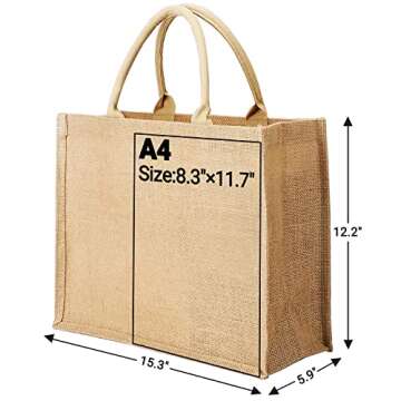 Segarty Tote Bags, 1 Pack Large Burlap Jute Reusable Canvas Gift Favors Bag with Handles Blank Tote Bulk for Bridesmaid Wedding, Women Market Grocery Shopping, Bachelorette Party, Beach Trip, DIY