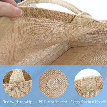 Segarty Tote Bags, 1 Pack Large Burlap Jute Reusable Canvas Gift Favors Bag with Handles Blank Tote Bulk for Bridesmaid Wedding, Women Market Grocery Shopping, Bachelorette Party, Beach Trip, DIY