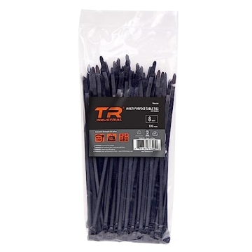 TR Industrial Black Cable Ties - UV Resistant, 8 Inch, 100 Pack for Versatile Use