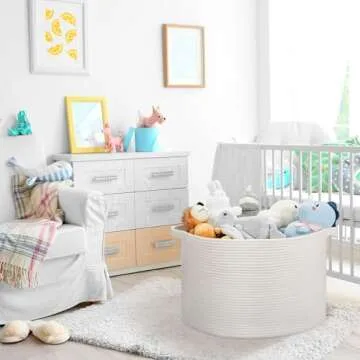 Ravinte Large Storage Basket - 22"x 22"x 14" Blanket Basket for Living Room, Baby Toy Storage Basket, Cotton Rope Basket Woven Laundry Basket (White)