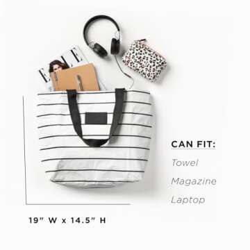 ALOHA Collection Pinstripe Zipper Tote for Beach and Everyday Use