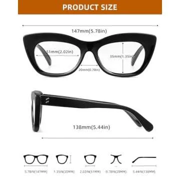 JM Cat Eye Blue Light Glasses for Woman, Computer Eye Protect Anti Glare Eyeglasses with Metallic Accents Black