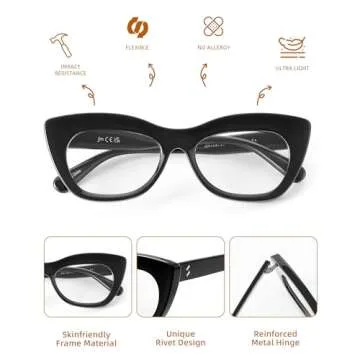 JM Cat Eye Blue Light Glasses for Woman, Computer Eye Protect Anti Glare Eyeglasses with Metallic Accents Black