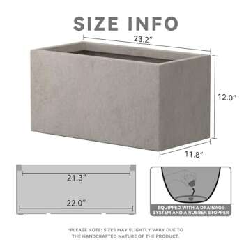 Kante 23.2" L Long Rectangular Concrete Planter, Large Outdoor Indoor Garden Pots with Drainage Hole and Rubber Plug, Weathered Concrete