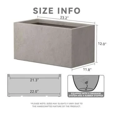 Kante 23.2" L Long Rectangular Concrete Planter, Large Outdoor Indoor Garden Pots with Drainage Hole and Rubber Plug, Weathered Concrete