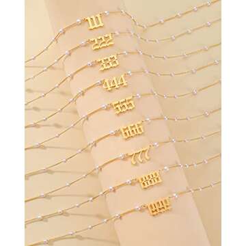 TGOLM 222 Necklace Gold Plated Stainless Steel Faux Pearl Choker Angel Number Chain Gift for Women 16"