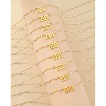 TGOLM 222 Necklace Gold Plated Stainless Steel Faux Pearl Choker Angel Number Chain Gift for Women 16"