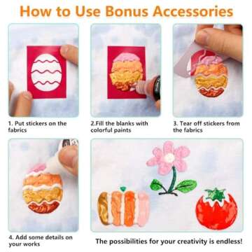 Shuttle Art Fabric Paint Set, 45 Colors 3D Permanent Paint with Brushes Palette Fabric Pen Fabric Sheet Stencils, Glow in The Dark, Glitter,Metallic Colors for Textile Fabric T-shirt Jeans Glass