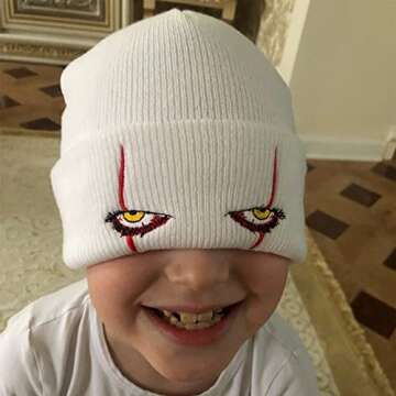 Suillty Unisex Winter Acrylic Knit Cuff Beanie Hat Clown Scary Eyes Embroidery Warm Winter Caps Hall...