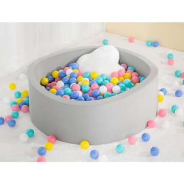 UHAPPYEE Soft Ball Pit for Toddler, 35" x 12" Foam Ball Pit with Removable Cover, Indoor Memory Sponge Round Ball Pit Without Balls - Light Grey