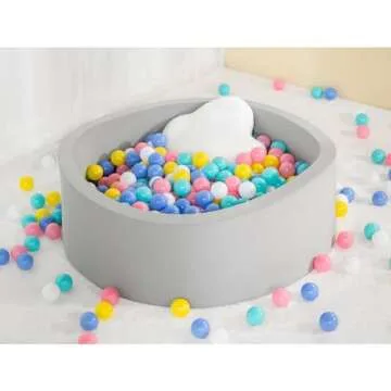 UHAPPYEE Soft Ball Pit for Toddler, 35" x 12" Foam Ball Pit with Removable Cover, Indoor Memory Sponge Round Ball Pit Without Balls - Light Grey