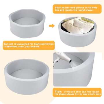 UHAPPYEE Soft Ball Pit for Toddler, 35" x 12" Foam Ball Pit with Removable Cover, Indoor Memory Sponge Round Ball Pit Without Balls - Light Grey