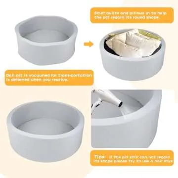 UHAPPYEE Soft Ball Pit for Toddler, 35" x 12" Foam Ball Pit with Removable Cover, Indoor Memory Sponge Round Ball Pit Without Balls - Light Grey