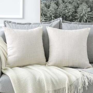 OTOSTAR Linen Throw Pillow Covers Set of 2 Decorative Square Pillowcases Cushion Covers 26x26 Inch for Home Decor Sofa Bedroom Car 65 x 65 CM Beige