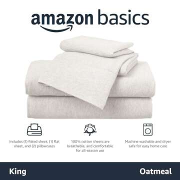 Amazon Basics King Bed Sheets Set, 100% Cotton Jersey