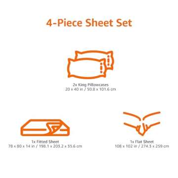 Amazon Basics King Bed Sheets Set, 100% Cotton Jersey