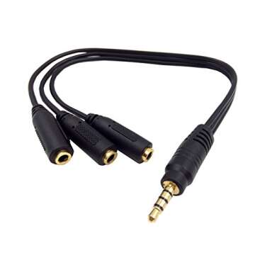 Qaoquda Stereo Audio Splitter Cable, 1FT Gold Plated 3.5mm TRRS Stereo Plug Male to 3 x 3.5mm Stereo...