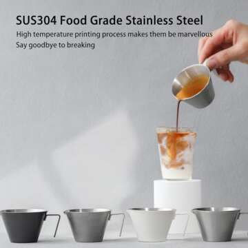 MHW-3BOMBER Espresso Measuring Cup 2oz Espresso Shot Cup Stainless Steel Sauce Cups with Handle for Tomato Sauce|Steak Sauce|Desserts|Beverages (Matte Black) G5141B