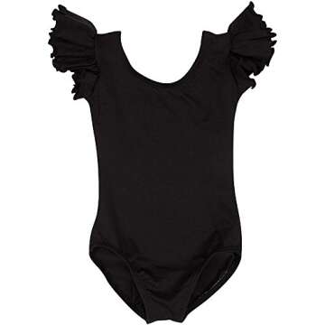 Toddler and Girls Leotard for Dance, Gymnastics and Ballet with Flutter Ruffle Short Sleeve (Black, ...