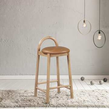 Meridian Furniture 475Cognac-C Calvin Collection Mid-Century Modern Stool with Soft Cognac Vegan Lea...