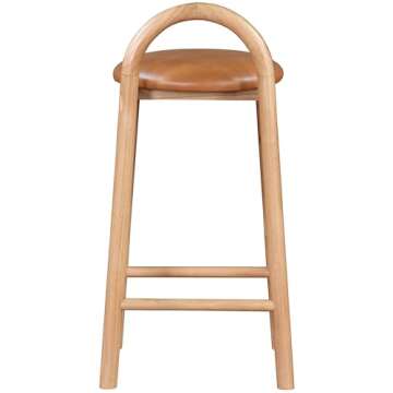 Meridian Furniture 475Cognac-C Calvin Collection Mid-Century Modern Stool with Soft Cognac Vegan Leather, Natural Finish Solid Wood Frame, 16.18" W x 16.7" D x 32" H, Cognac