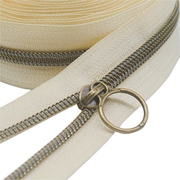 YaHoGa #5 Antique Brass Metallic Nylon Coil Zippers by The Yard - 10 Yards with 20 Sliders for DIY C...