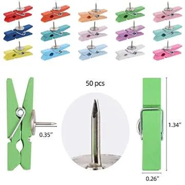 50Pcs Wooden Clips Push Pins Tacks for Cork Board Artwork for Crafts Arts Projects Photo Supplies(Co...
