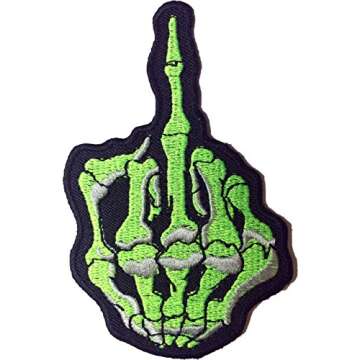 Ranger Return Middle Finger Skeleton Bone DIY Sewing Iron on Patch - Green (MID-FING-GR)