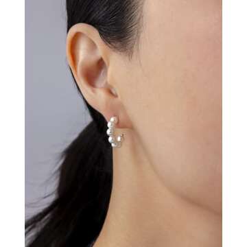 PAVOI 14K Gold-Plated Classic Pearl Hoop Earrings for Women | Freshwater Pearl Earring Pair