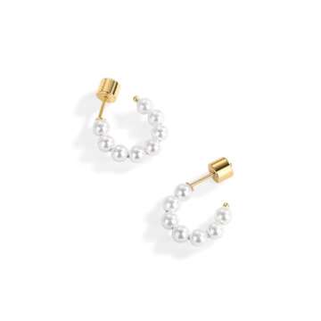 PAVOI 14K Gold-Plated Classic Pearl Hoop Earrings for Women | Freshwater Pearl Earring Pair
