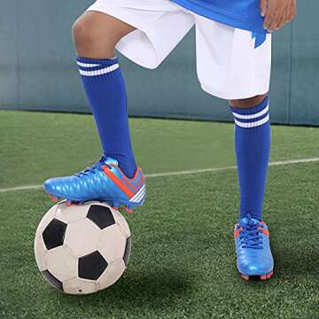 brooman Kids Athletic Soccer Cleats Boys Girls Outdoor Firm Ground Football Shoes (11,Navy)