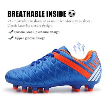 brooman Kids Athletic Soccer Cleats Boys Girls Outdoor Firm Ground Football Shoes (11,Navy)