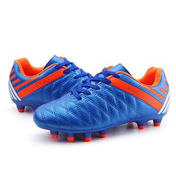 brooman Kids Athletic Soccer Cleats Boys Girls Outdoor Firm Ground Football Shoes (11,Navy)