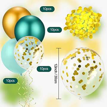 40 Pieces Teal Balloons 12 Inch Mint Green Metallic Gold for Party Decor