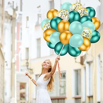 40 Teal Balloons for Party Decor - Mint Green & Gold