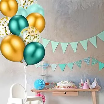 40 Teal Balloons for Party Decor - Mint Green & Gold