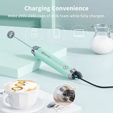 Maestri House Rechargeable Milk Frother with Stand, Handheld Electric Foam Maker Waterproof Detachable Stainless Steel Whisk Drink Mixer Foamer for Lattes, Cappuccino