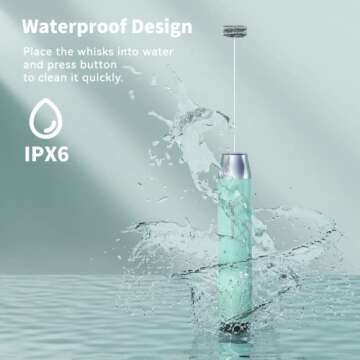 Maestri House Rechargeable Milk Frother with Stand, Handheld Electric Foam Maker Waterproof Detachable Stainless Steel Whisk Drink Mixer Foamer for Lattes, Cappuccino