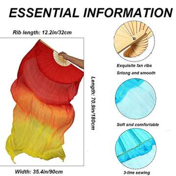 Women 1 Pair Real Silk 180*90cm Long Belly Dance Fan Veils Pure White